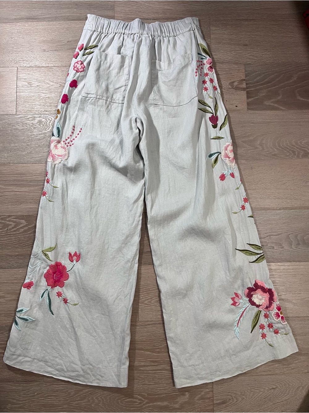 Johnny Was Joya Embroidered Wide Leg Linen Pants Sand Small Boho - Picture 11 of 12